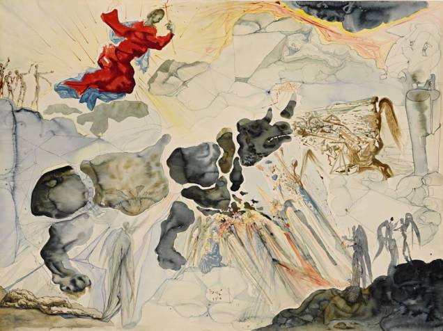 Rhinocéros en Désintégration (1950): aquarela, guache e nanquim sobre papel, de Salvador Dalí