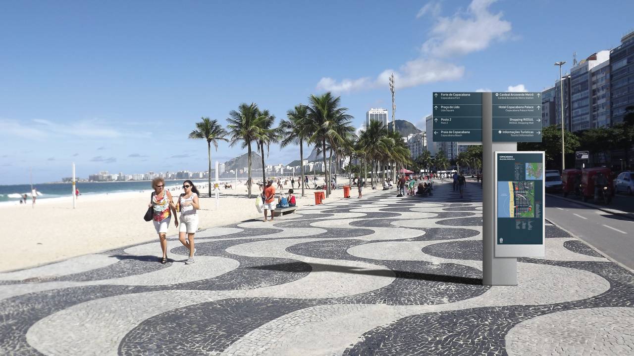 Imagem simula o totem que será instalado na orla de Copacabana