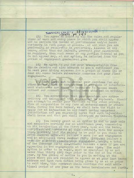 Primeiro contrato assinado por Carmen com Lee Shubert, através do consulado dos EUA, em 1939