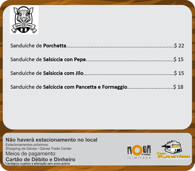 Cardápios espirito de porco julho Cardápios espirito de porco julho