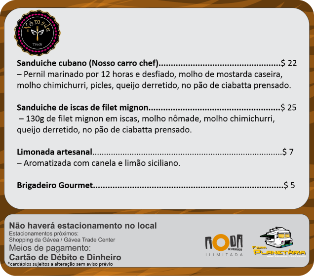 Cardápios nomade julho Cardápios nomade julho