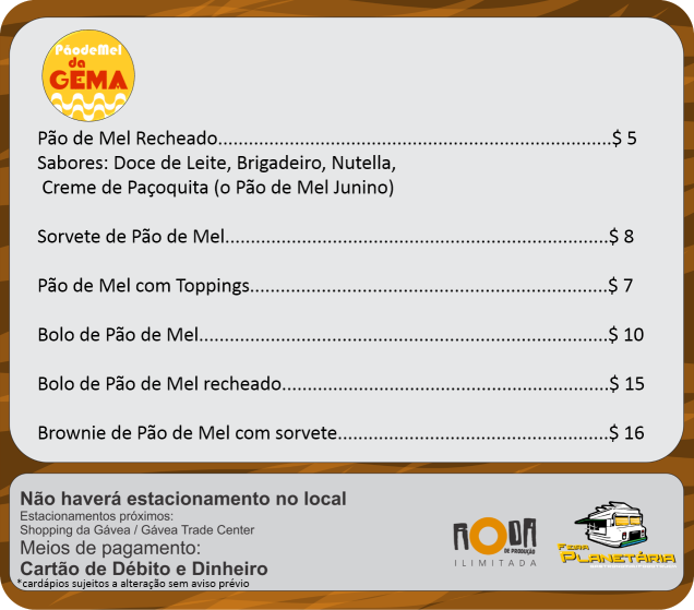 Cardápios pão de mel da gema julho Cardápios pão de mel da gema julho