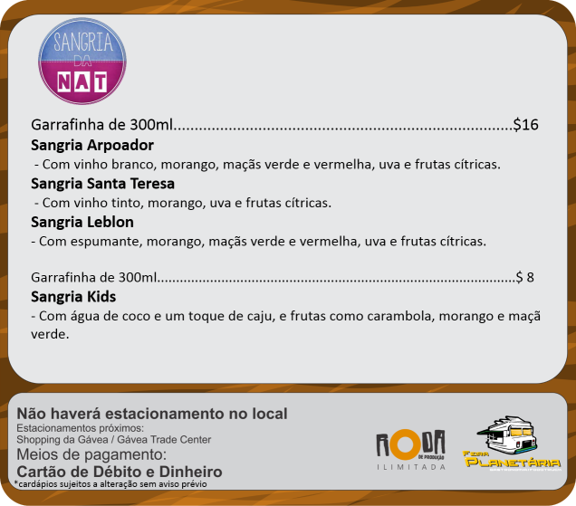 Cardápios sangria da nat julho Cardápios sangria da nat julho