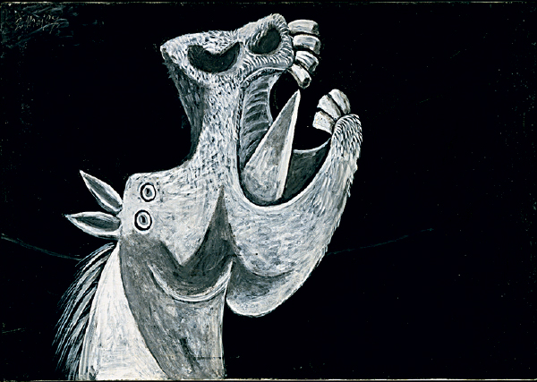 Ao lado do touro (e do seu correspondente antropomórfico, o minotauro), o cavalo é um animal recorrente na obra de Picasso, e aparece neste esboço, feito em óleo sobre tela