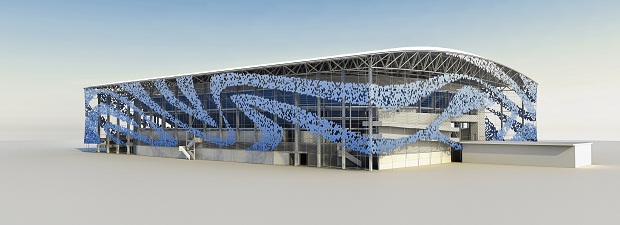 Área externa do centro de esportes aquáticos.<br> Área externa do centro de esportes aquáticos.<br>