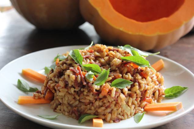 Arroz com carne seca e abóbora: destaque no Do Horto Arroz com carne seca e abóbora: destaque no Do Horto