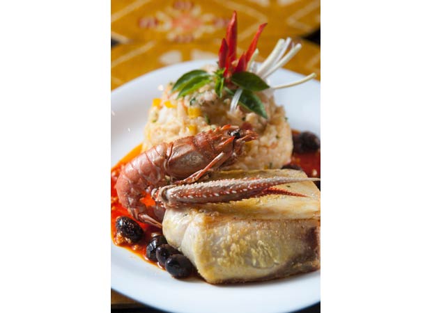 Lombo de cação grelhado com molho português e risoto de lagostim com queijo de ovelha<br> Lombo de cação grelhado com molho português e risoto de lagostim com queijo de ovelha<br>