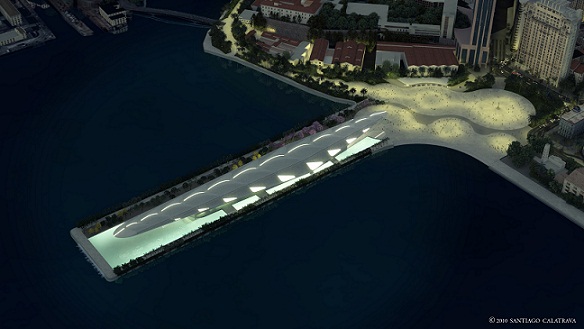 Projetado pelo espanhol Santiago Calatrava, edifício segue o limite retangular do Píer Mauá e deve ficar pronto apenas em 2014<br> Projetado pelo espanhol Santiago Calatrava, edifício segue o limite retangular do Píer Mauá e deve ficar pronto apenas em 2014<br>