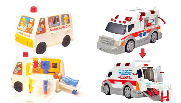 O primeiro brinquedo de médico foi a Ambulância do Dr. Saratudo, lançada em 1985, pela Estrela. Era um furgão com um consultório dentro, com direito a paciente, seringa, gesso e máquina de raio X. Desde então, surgiram vários brinquedos sobre a atividade<br>