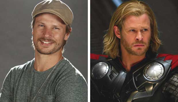 A semelhança entre o galã global e o intérprete de Thor chegou a confundir até os filhos de Hilbert. Os gêmeos pensaram que era o pai na pele do deus do trovão...<br> A semelhança entre o galã global e o intérprete de Thor chegou a confundir até os filhos de Hilbert. Os gêmeos pensaram que era o pai na pele do deus do trovão...<br>