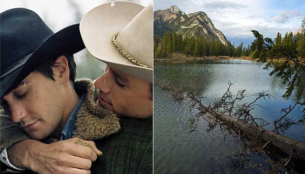 A famosa Brokeback Mountain onde os cowboys Jack Twist (Jake Gyllenhaal) e Ennis del Mar (Heath Ledger) trabalharam juntos e viveram um romance proibido não existe. No conto de Annie Proulx, que deu origem ao filme, os dois personagens pastoreiam ovelhas<br>