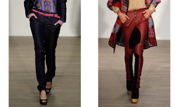 Matthew Williamson trocou de material e cor, mas os modelos são sempre de cintura baixa.<br> Matthew Williamson trocou de material e cor, mas os modelos são sempre de cintura baixa.<br>