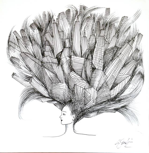Obra de Guilherme Secchin: inspiração no tema de cabelos e perucas