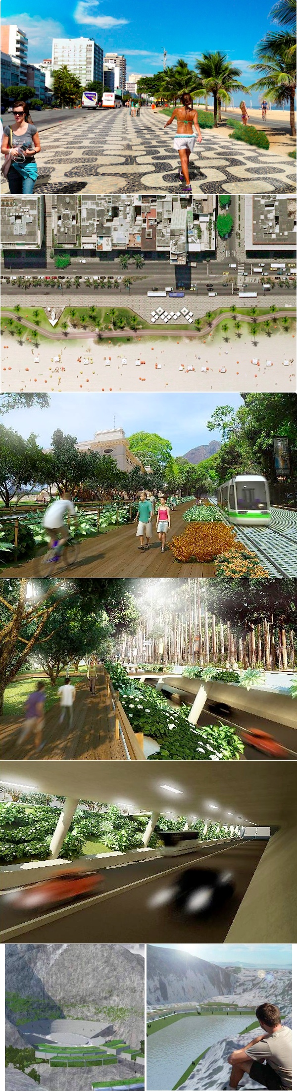 Projetos inscritos no Simplicidades para a orla de Ipanema, o calçadão do Jardim Botânico e a área de lazer no Complexo do Alemão