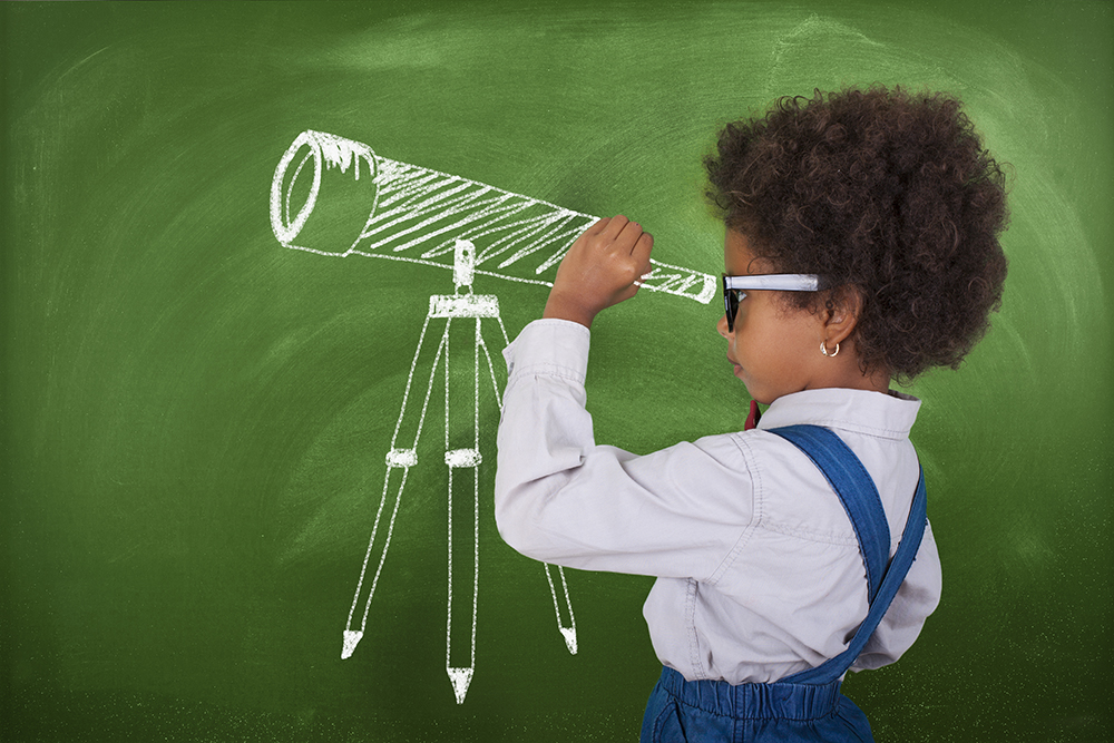 Little girl using his imagination to look at stars