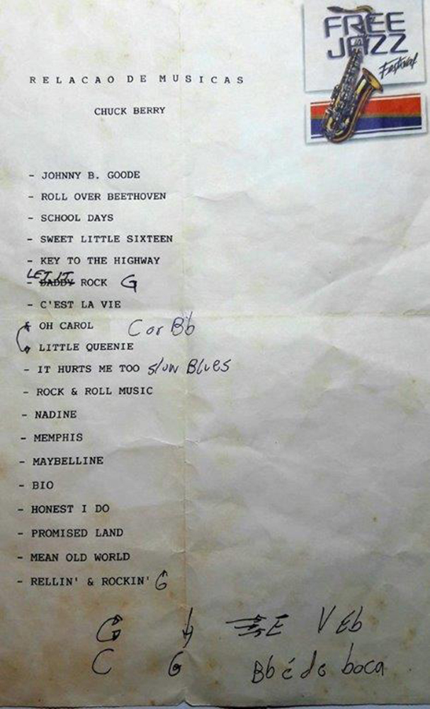 repertorio do show de Chuck Berry no Teatro Nacional, Free Jazz Festival, em 1993
