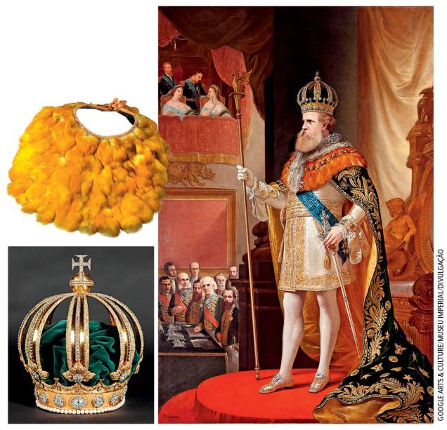 Museu Imperial: o significado das insígnias e dos brasões do traje majestático usado pelo imperador Pedro II em sua coroação é explicado em detalhes na mostra virtual. As peças, da coroa à estola de penas de tucano, simbolizavam o poder e a afirmação do Brasil como nação