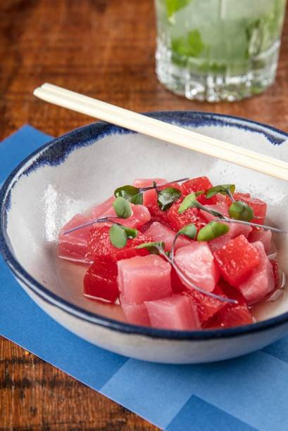 Ceviche de atum e melancia