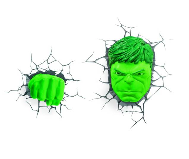 Luminárias em 3D do Hulk: Estes artigos funcionais dão um toque de personalidade e diversão ao quarto das crianças. R$ 199,90 cada uma