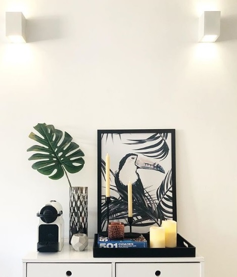 Apartamento 921, na Lapa e no Instagram (@apartamento921): o quadro de tucano e a folhagem natural também estão na sala