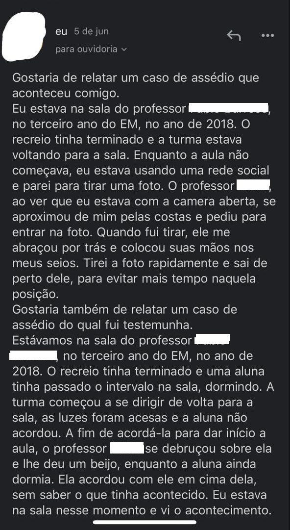 Registro de e-mail enviado ao colégio Registro de e-mail enviado ao colégio