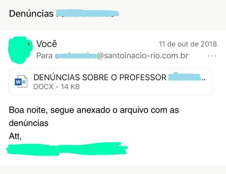 Em 2018: alunas enviaram denúncias por e-mail para a direção da escola Em 2018: alunas enviaram denúncias por e-mail para a direção da escola
