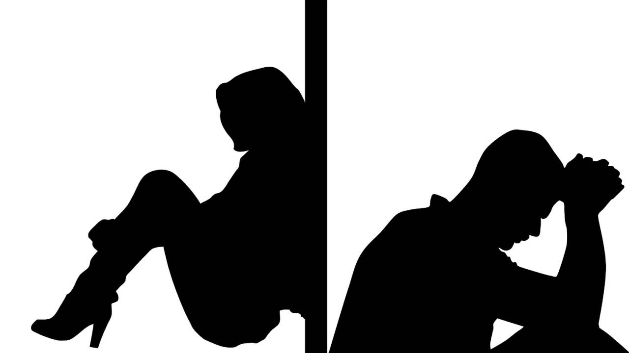 A ilustração mostra a silhueta de um homem e uma mulher, cada um virado para um lado