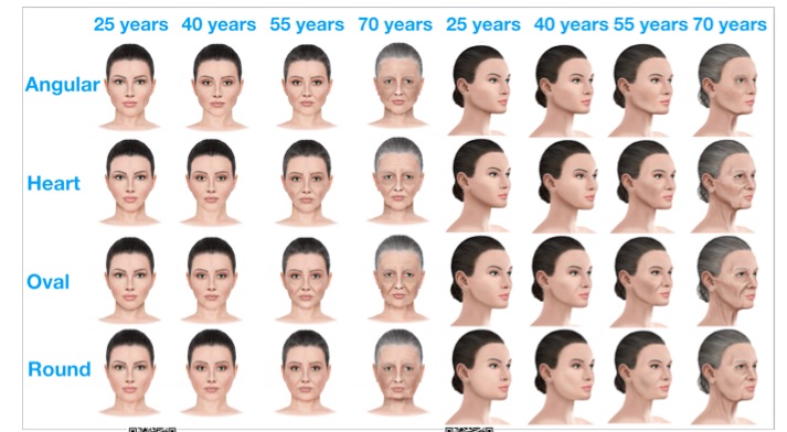 As diferentes fases do envelhecimento dos quatro principais formatos de rostos feminino