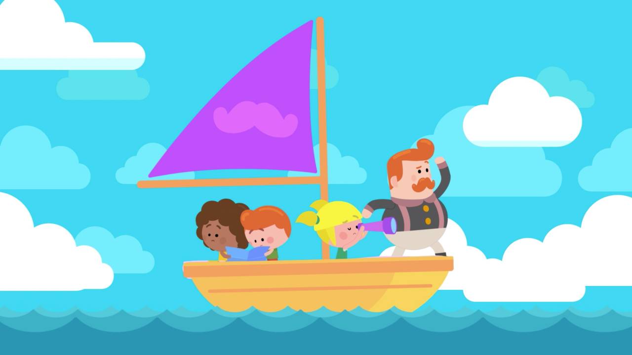 Ilustração do Mundo Bita: quatro personagens num barco.