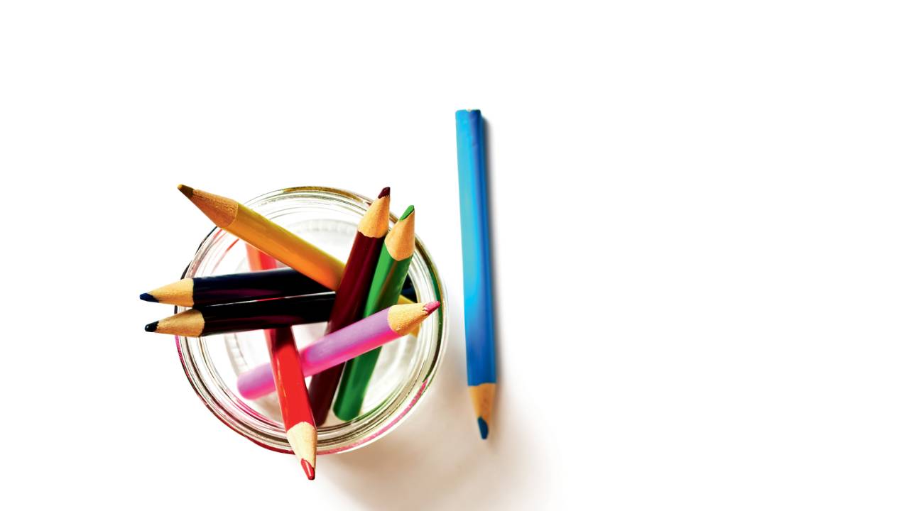Porta lápis com vários lápis coloridos