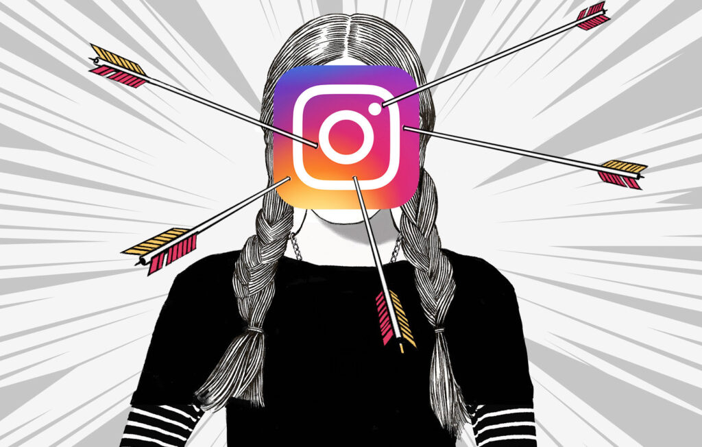 Varias flechadas no simbolo do Instagram como referencia aos ataques virtuais.