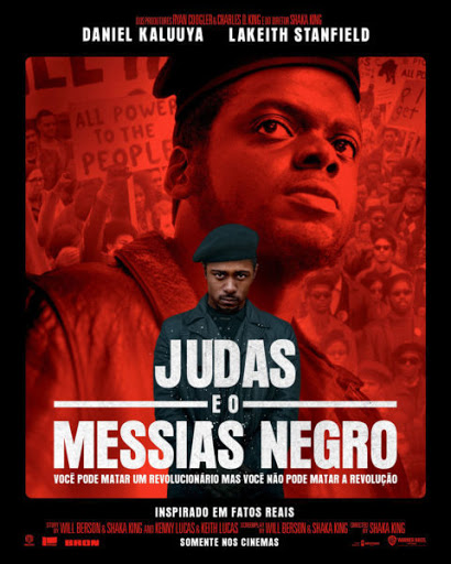 Cartaz do filme Judas e o Messias Negro com Daniel Kaluuyia em tons de preto e vermelho