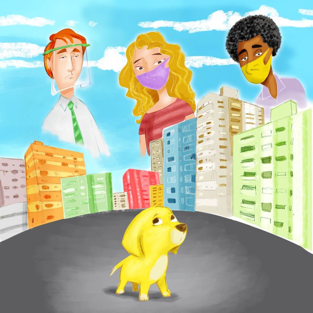 Desenho dos personagens do livro O Cão Amarelo e a Esperança