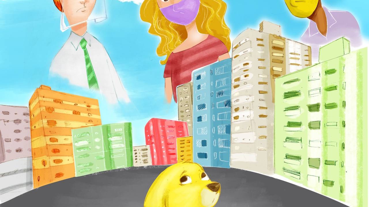 Desenho dos personagens do livro O Cão Amarelo e a Esperança