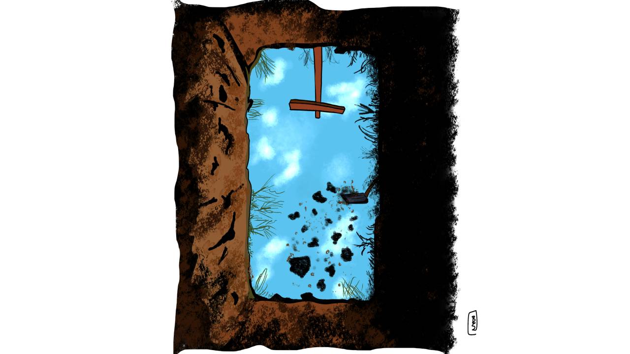 Ilustração de uma cova aberta.