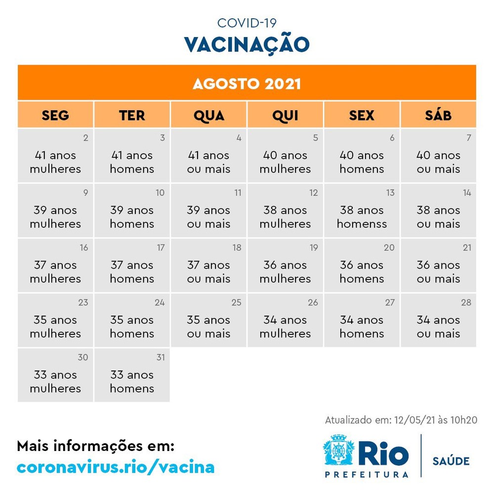 Calendário de agosto