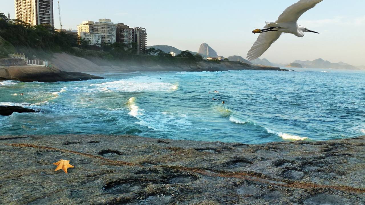 A imagem mostra o mar do RIo encrespado por causa dos ventos