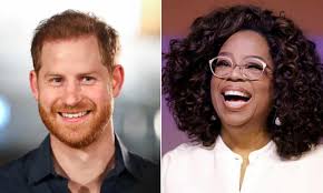 Fotomontagem do Príncipe Harry e da apresentadora Oprah Winfrey.