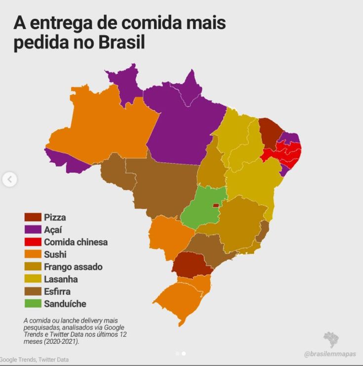 Mapa do Brasil: os mais pedidos por região