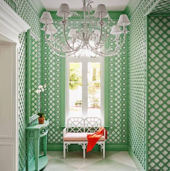 Treliça Imagem mostra um hall com treliça verde