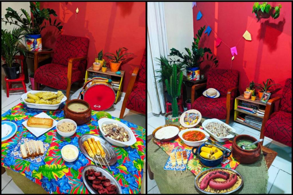 Mesa com comidas típicas de Comidas Santo António e São João