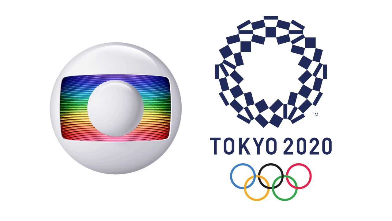A imagem mostra o o logo da TV Globo e o símbolo das Olimpíadas