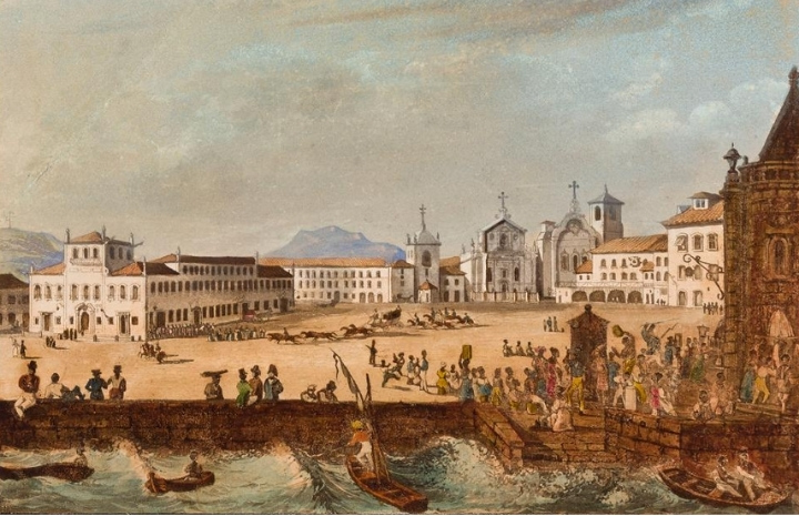 Largo do Paço (atual Praça XV), provavelmente entre os anos de 1825 e 1833 - litografia de Johann Jacob Steinmann, a partir de aquarela de Victor Barrat -
