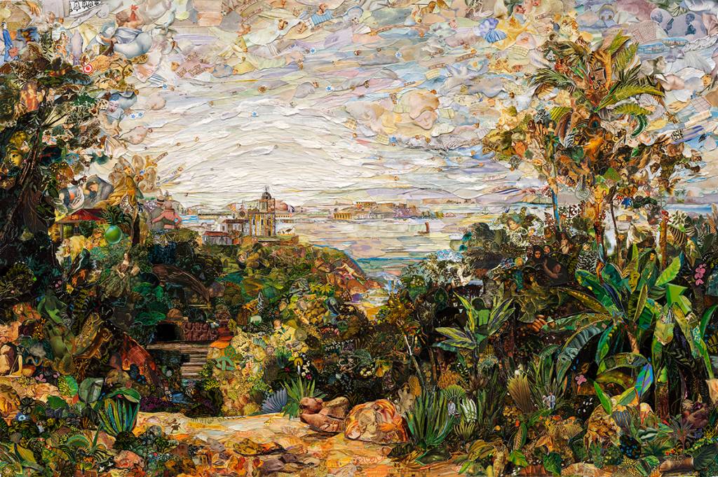Tela de Vik Muniz mostra paisagem emulando pintura a óleo