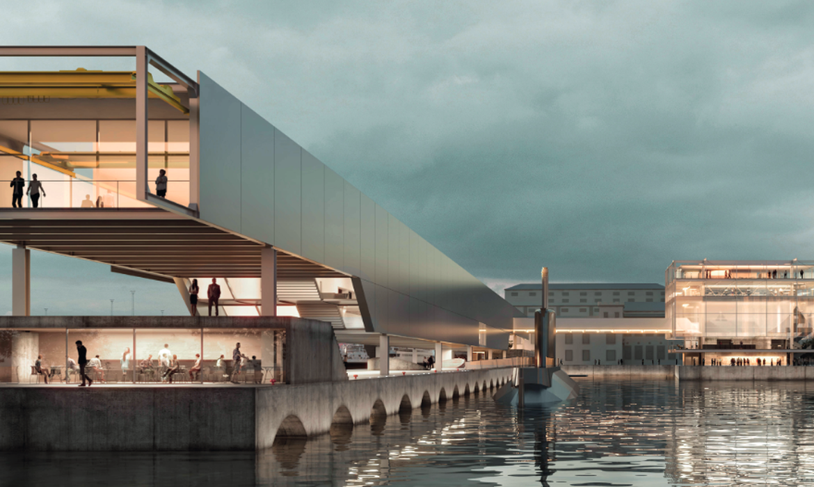 Imagem mostra parte externa do projeto arquitetônico do Museu Marítimo do Rio