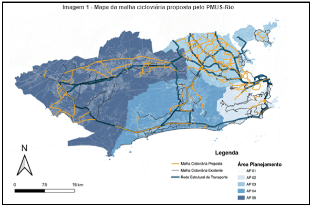 Foto mostra o mapa de ciclovias da cidade