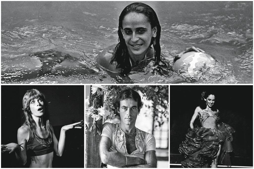 Acervo histórico: Maria Bethânia na piscina e, abaixo, Rita, Ney e Gal -