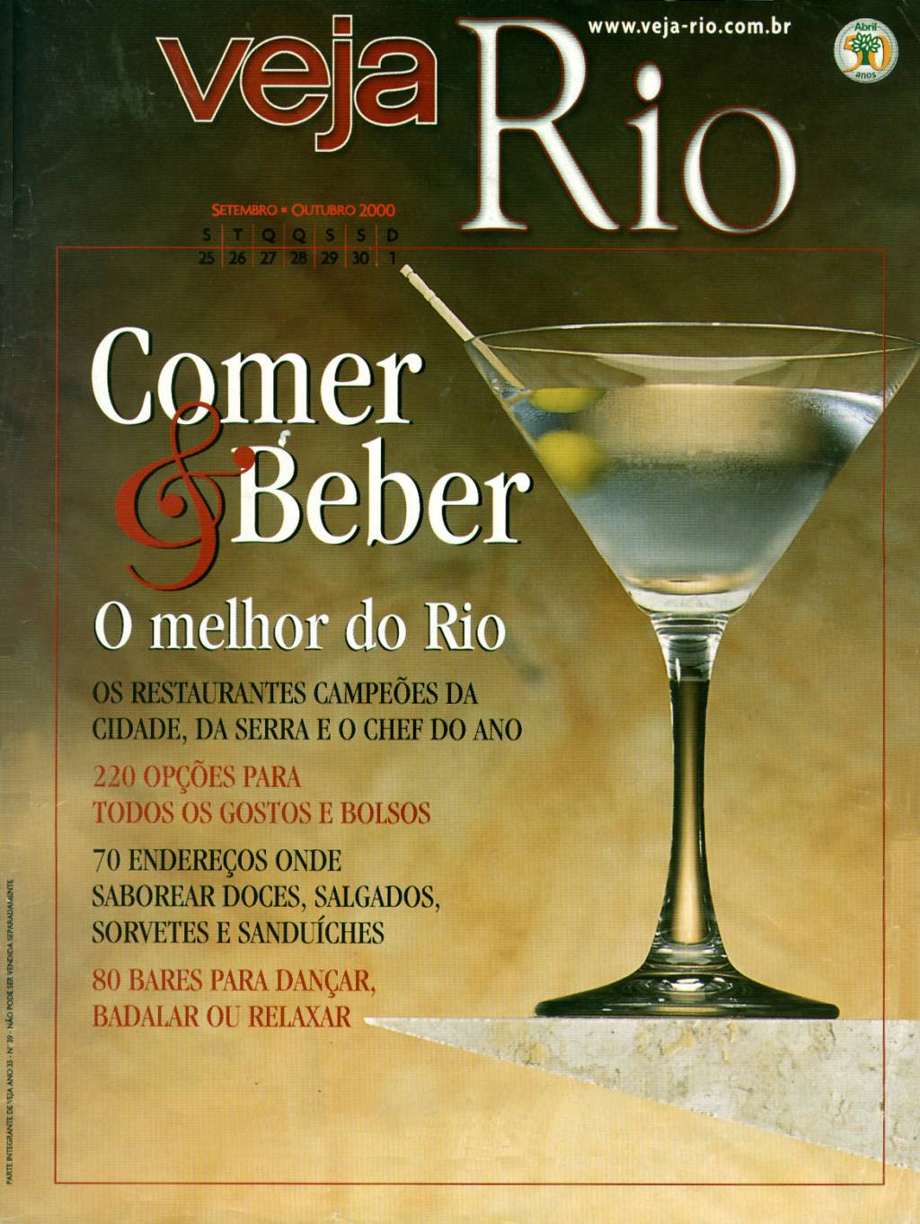 Capa da revista Veja Rio Especial Comer & Beber, de 27 de setembro de 2000. Capa da revista Veja Rio Especial Comer & Beber, de 27 de setembro de 2000