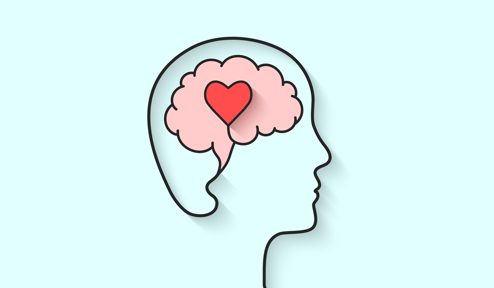 Ilustração de um coração no cérebro.