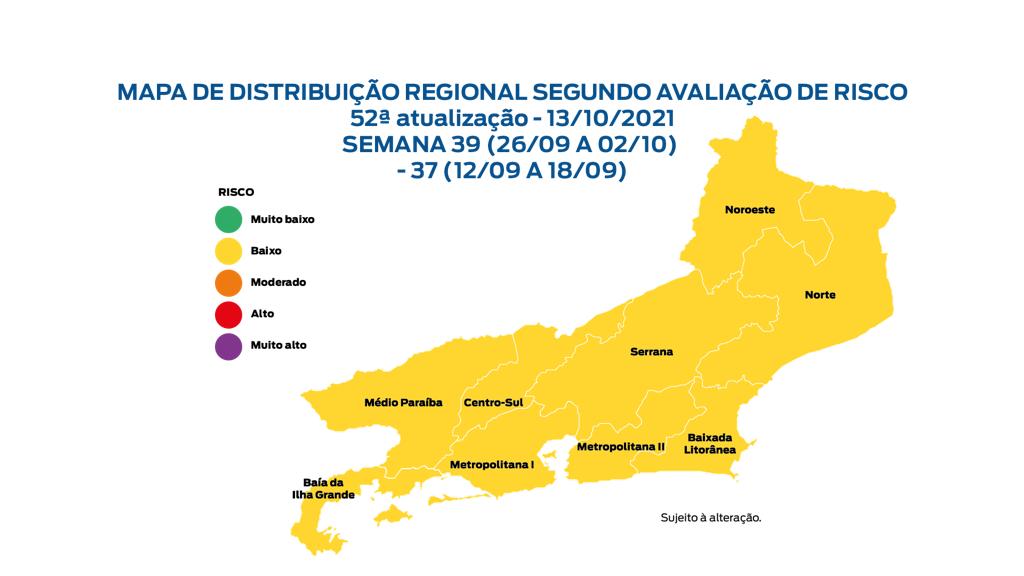 Mapa epidemiológico do Rio mostra todos os municípios com cor amarela